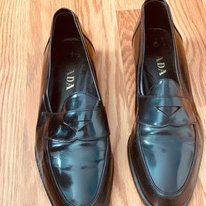 PRADA Black Loafers Size 8 Black Leather